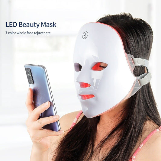 7 Colour LED Light Therapy Mask with Red Light Therapy Neck Band