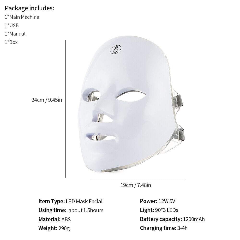 7 Colour LED Light Therapy Mask with Red Light Therapy Neck Band